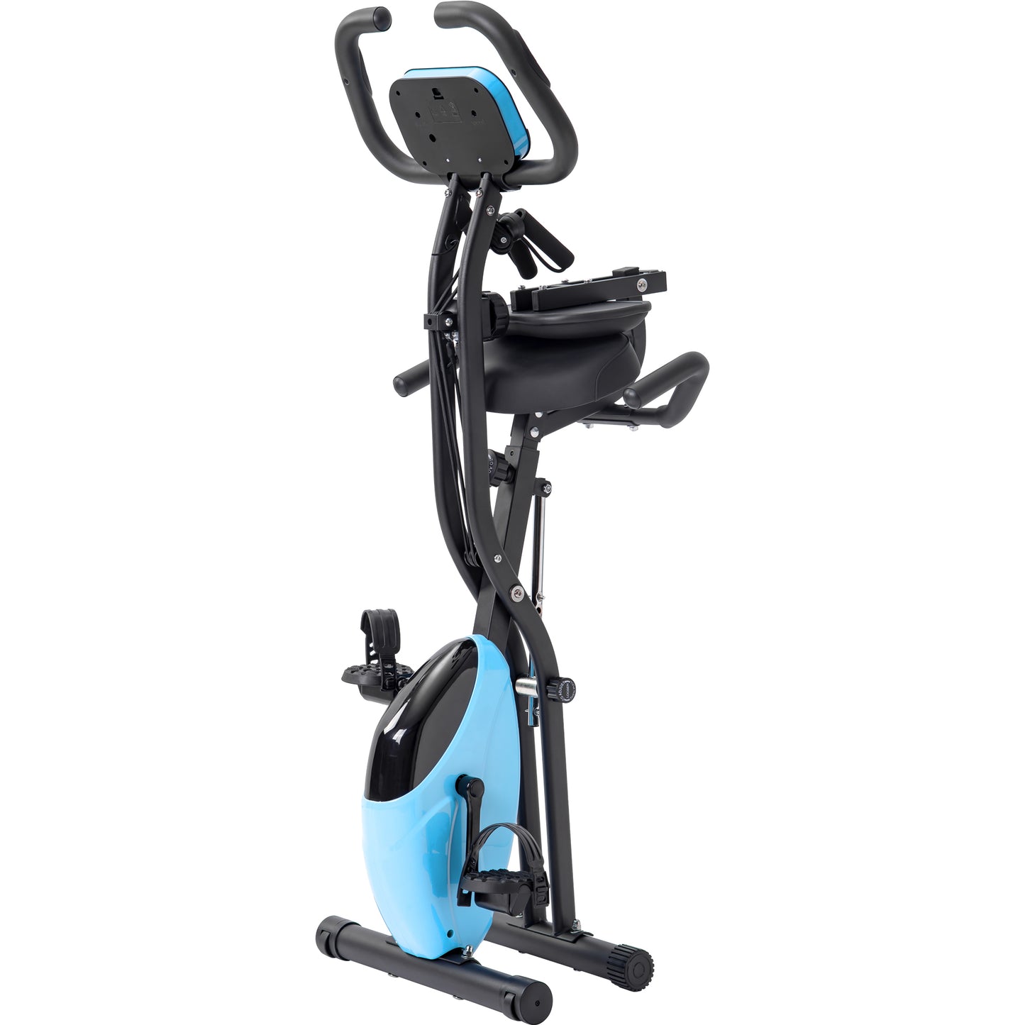 Folding Exercise Bike, Fitness Upright and Recumbent X-Bike with 16-Level Adjustable Resistance, Arm Bands and Backrest