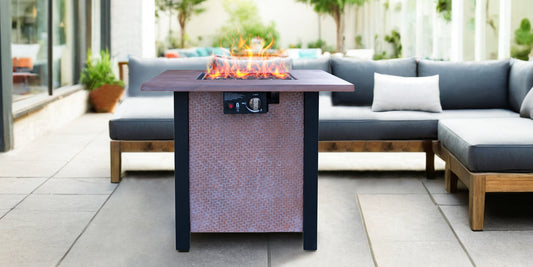 25" H Outdoor Patio Propane Gas Fire Pit Table - 50,000 BTU High-temperature-resistant carving process for environmentally friendly materials with the effect of rattan weaving grain