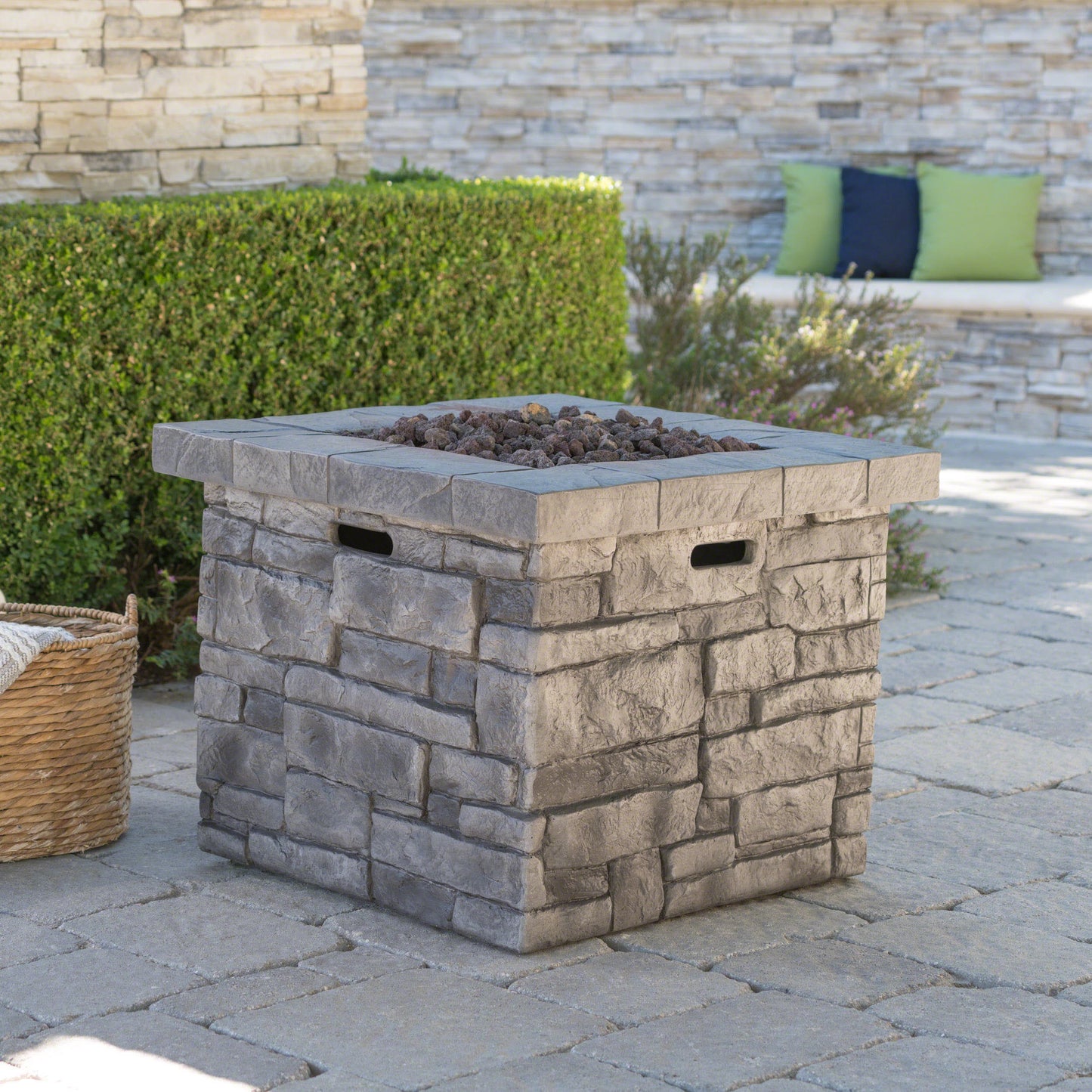 30" Outdoor Square MgO Propane Fire Pit - 40,000 BTU, Grey