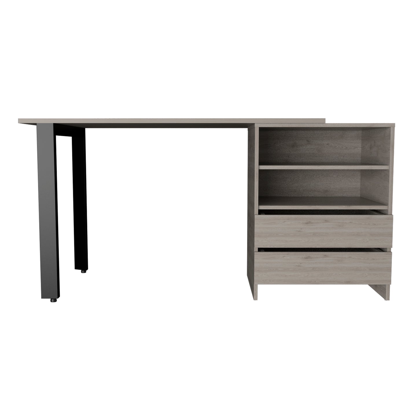 Malaui 120 Desk, Two Legs, Two Drawers, Two Shelves -Light Gray