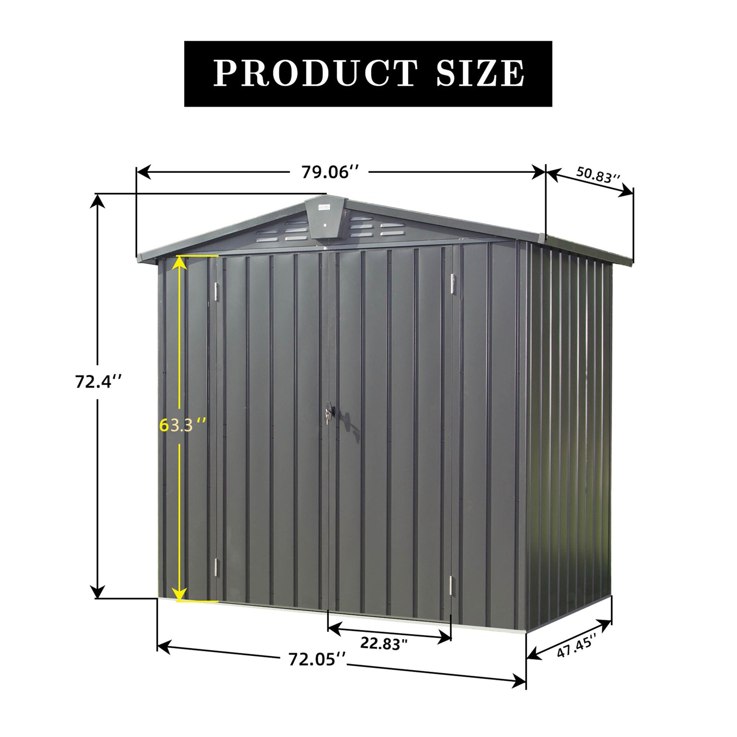 Outdoor Storage Shed 6.5'x 4.2', Metal Garden Shed for Bike, Trash Can, Tools, Lawn Mowers,Galvanized Steel Outdoor Storage Cabinet with Lockable Door for Backyard, Patio, Lawn (6.5x4.2ft, Dark Gray)