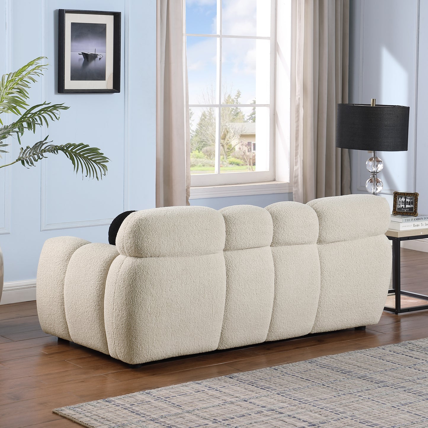 [SantaChoice] 64.96 length ,35.83" deepth ,human body structure for USA people,  marshmallow sofa,boucle sofa ,2  seater, BEIGE  BOUCLE