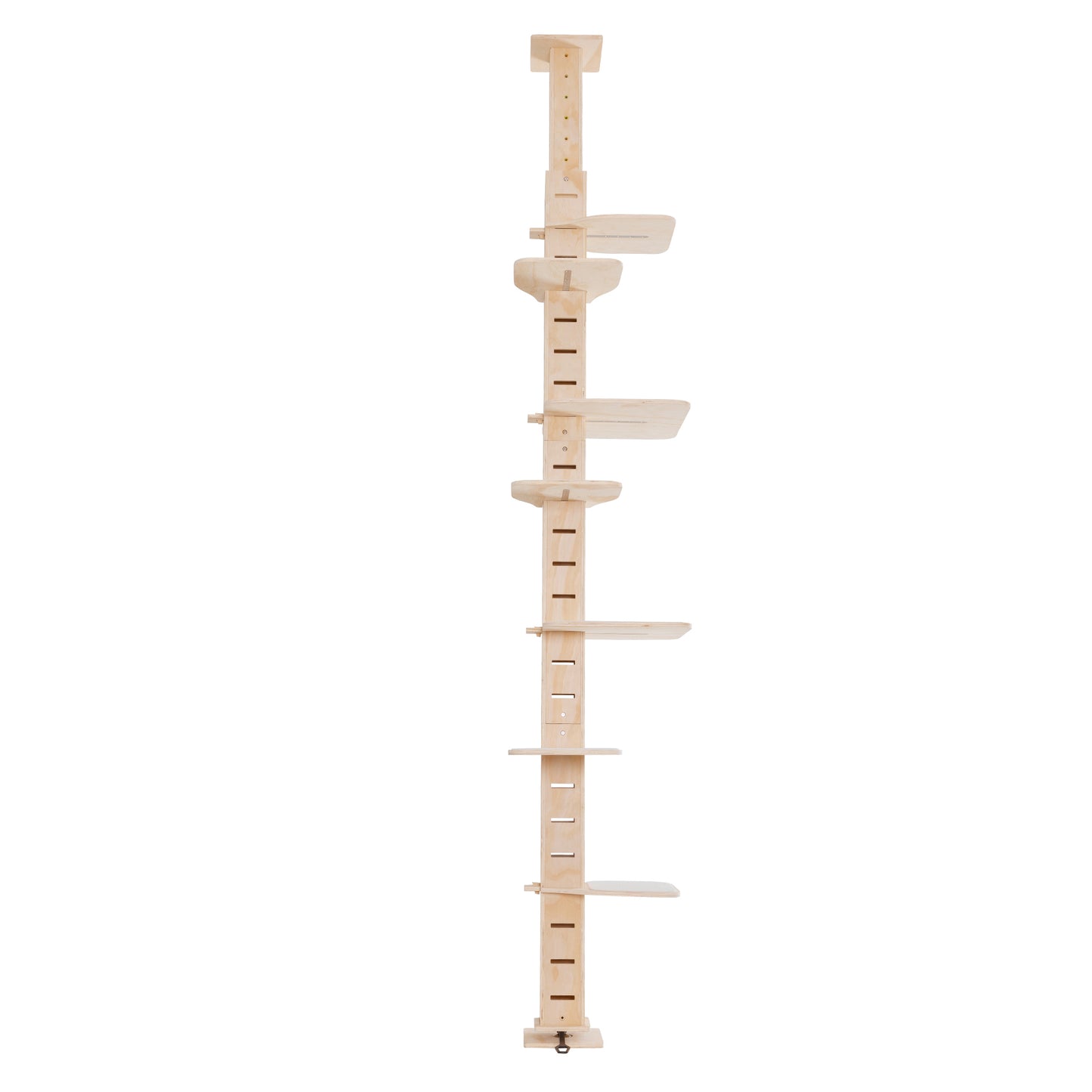 9' Adjustable Height Floor-to-Ceiling Cat Tree, Multi-Level Cat Vertical Cat Condo, Cat Climbing Frame Activity Center with Perching Shelves for Indoor Cats, Natural