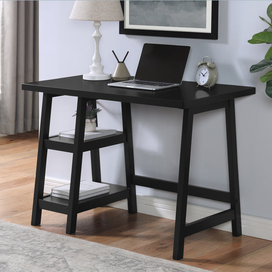 Redina Contemporary Wood Writing Desk with Storage, Black