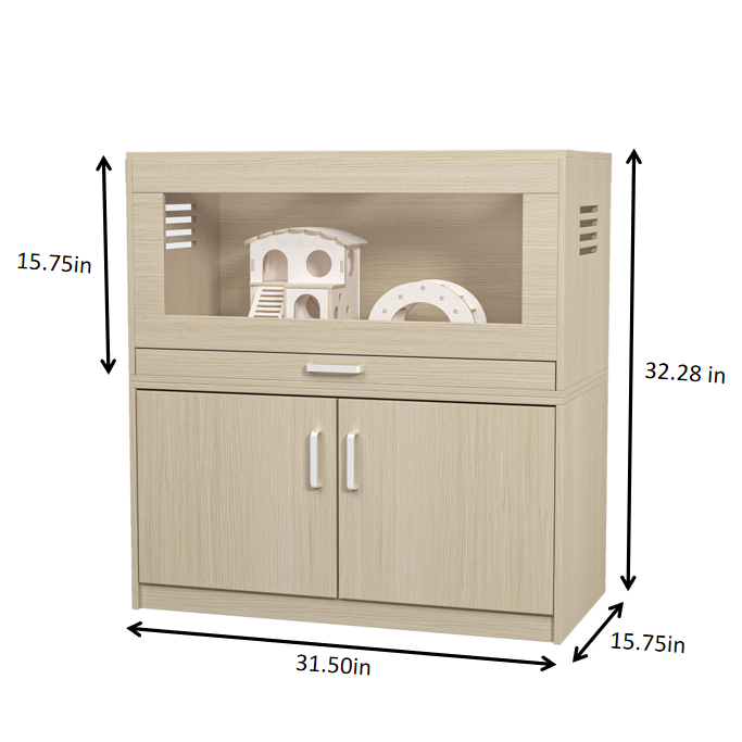 Hamster Cage,Rat Cage Wood with Independent Storage Cabinet,House for Chinchilla with Guinea Pig Hutch and Bridge,Easy View Acrylic Panels,Living Habitat X-large(31.50" L x 15.75" W x 32.28" H)