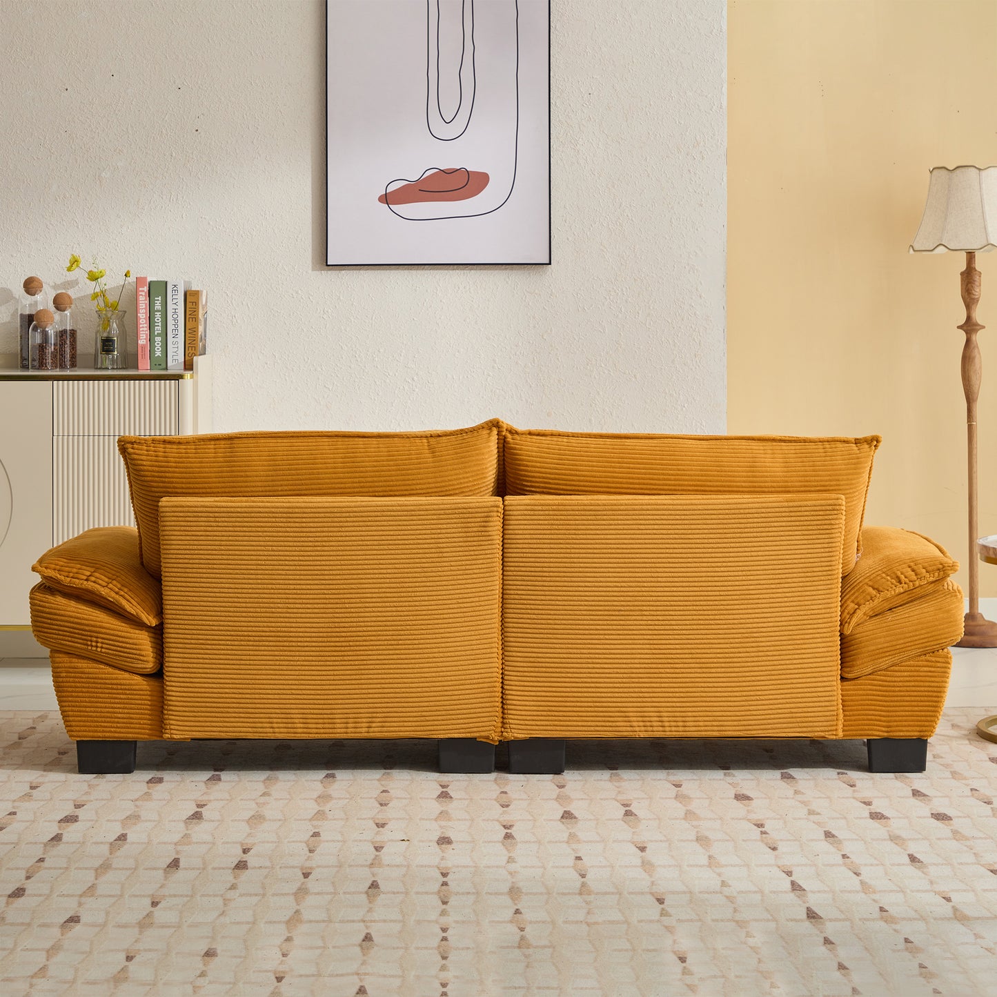 Corduroy Sofa Sleeper Couch Loveseat Sofa with Pillows Comfy Upholstered Deep Seat Sofa for Bedroom,Living Room,Apartment,Office,Dorm-Yellow Corduroy