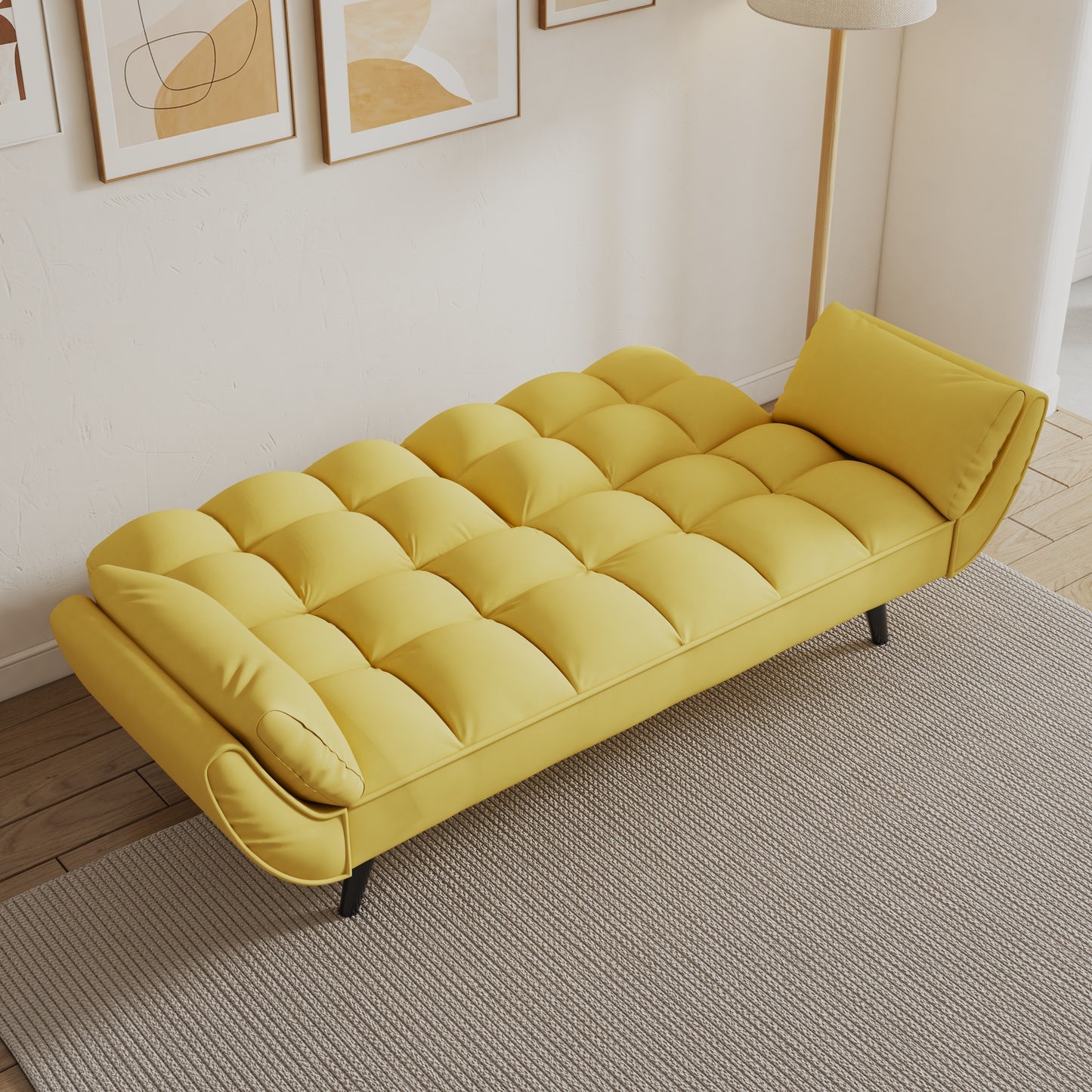 57 inch yellow sofa Soft two armrests throw pillow pillow comfortable fit apartment bedroom small space