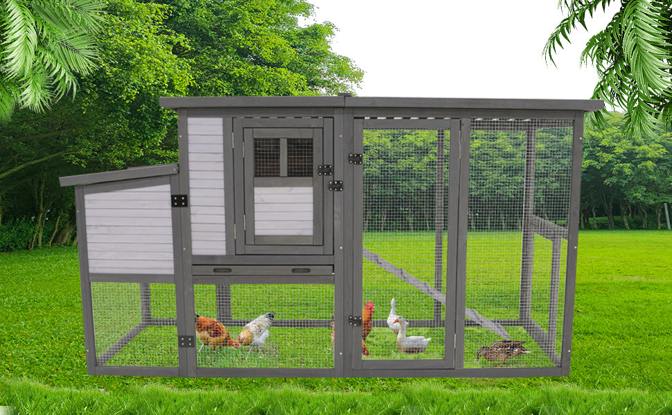 79"Large Chicken Coop with Upgraded Perches, Wooden Outdoor Chicken Cage with Large Nesting Box, Weatherproof Open Asphalt Roof &Removable Bottom, Duck House, Rabbit Hutch