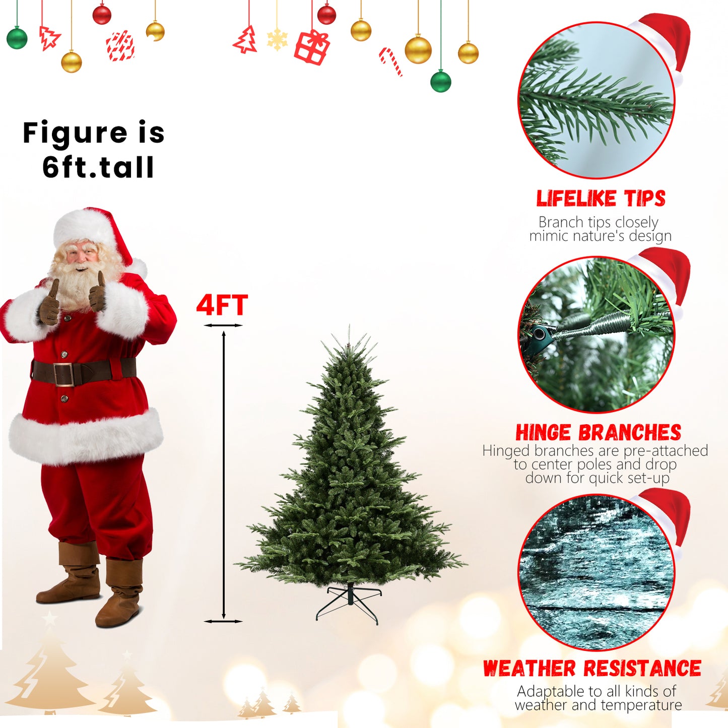 8FT Christmas Tree Simulate Nature Advanced Materials Premium Hinged Spruce Artificial Douglas Firs Tree, Christmas Holiday Party Atmosphere Decoration New Year Celebration PE+PVC Xmas Tree