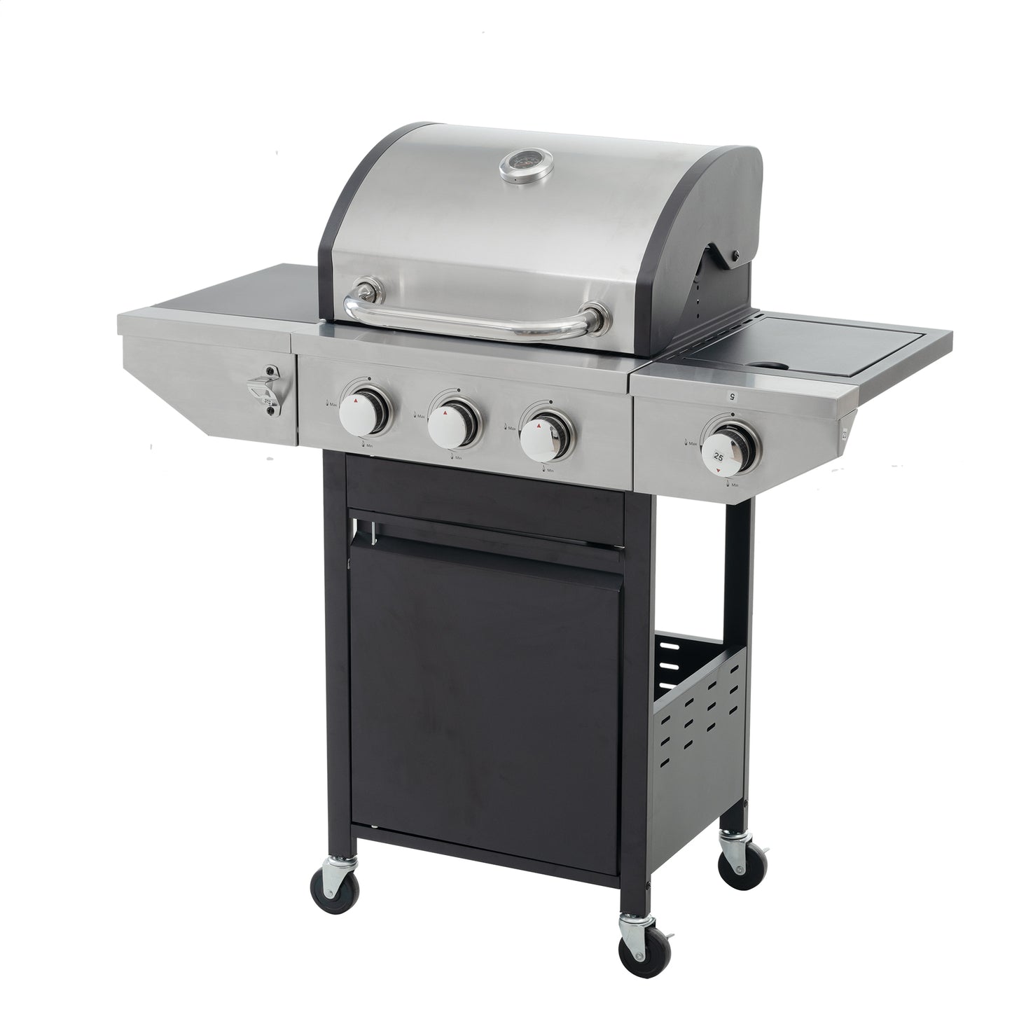 Propane Grill 3 Burner Barbecue Grill Stainless Steel Gas Grill with Side Burner, 37,000 BTU Outdoor Cooking, Patio, Garden Barbecue Grill, Black and Silver