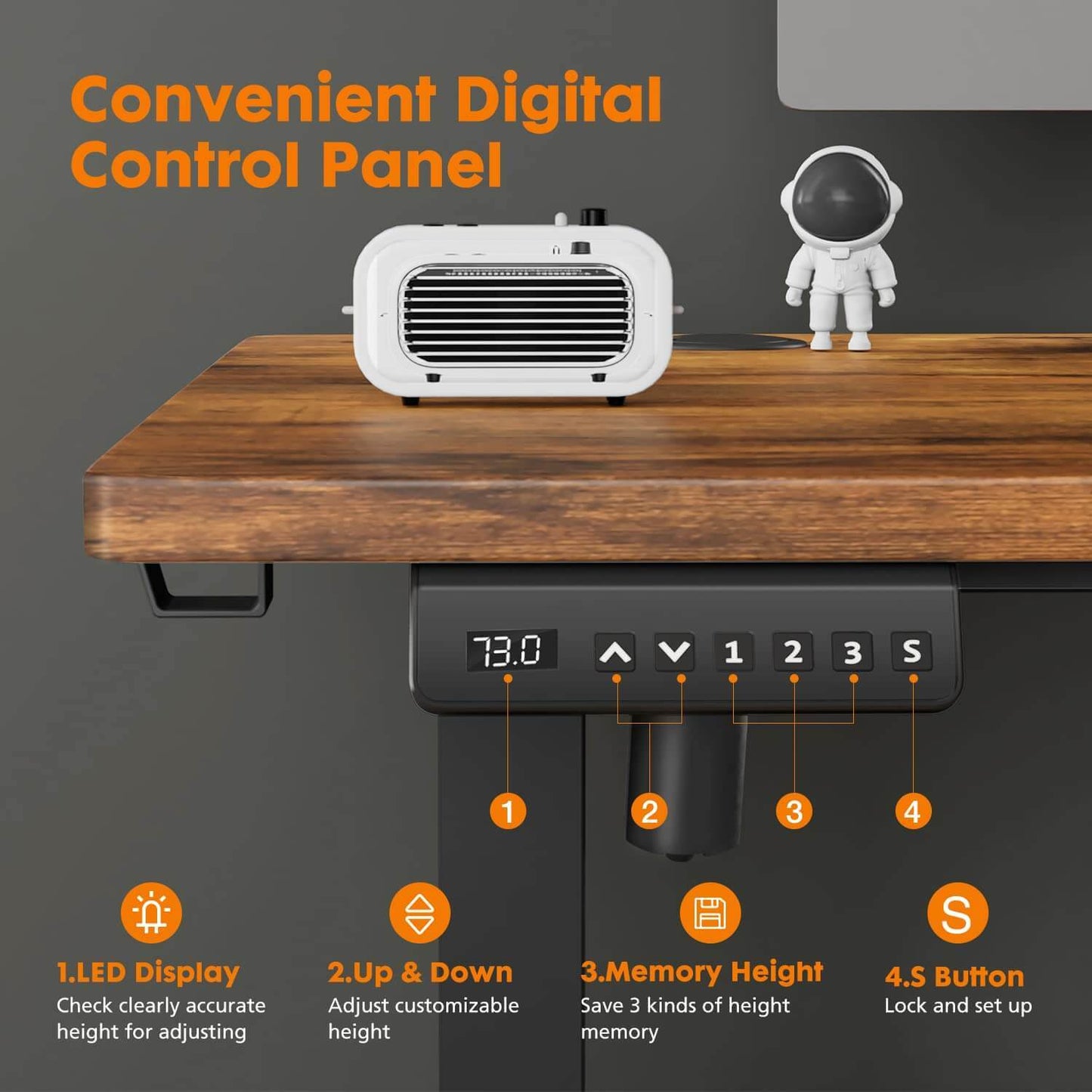 Electric Height Adjustable Standing Desk, Sit to Stand Ergonomic Computer Desk, Brown, 55'' x 24"