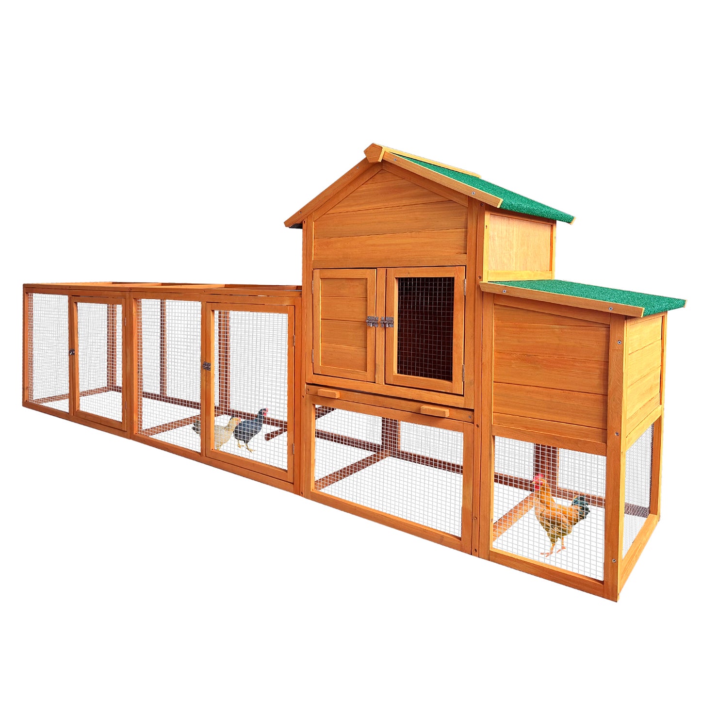 121＂Large outdoor Wooden Chicken Coop, Hen House with Nest Box ,Wire Fence Poultry Cage