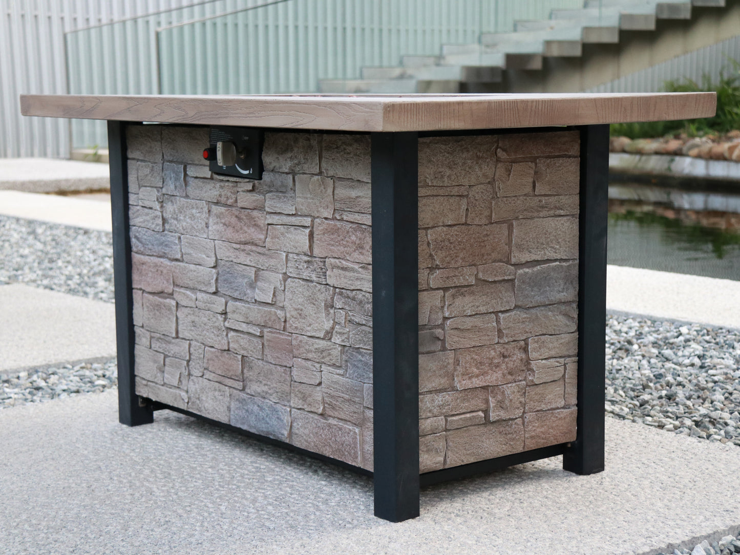 44" W x 25" H Outdoor Patio Propane Gas Fire Pit Table - 50,000 BTU High-temperature-resistant carving process for environmentally friendly materials with the effect of cultured stone