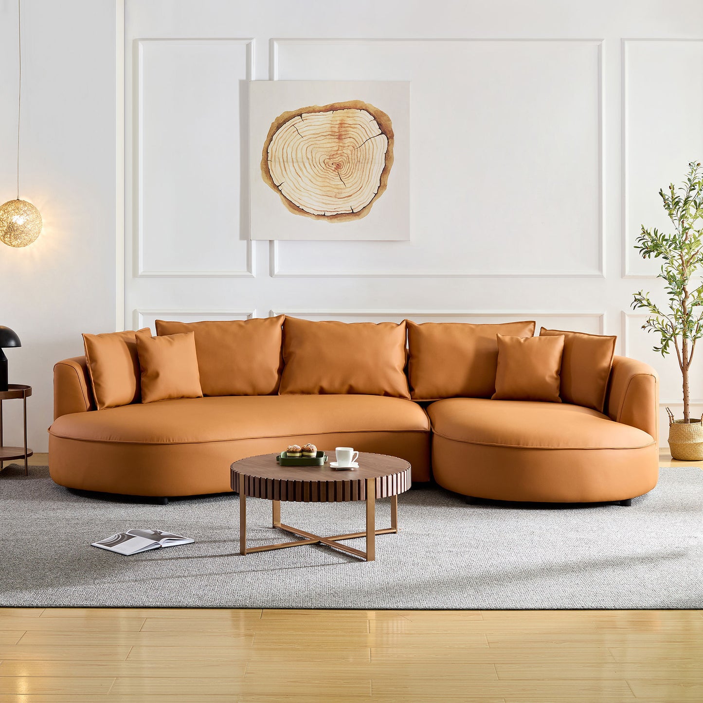 [SantaChoice] Modern Sectional curved Sofa Couch for Living Room,Upholstered 5-Seat Sofa Couch Eco-leather Couch Set for Apartment Office,Orange