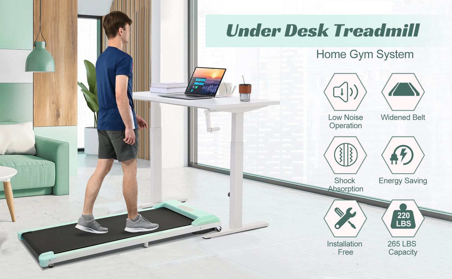 2 in 1 Under Desk Electric Treadmill 2.5HP, Remote Control, Display, Walking Jogging Running Machine Fitness Equipment for Home Gym Office