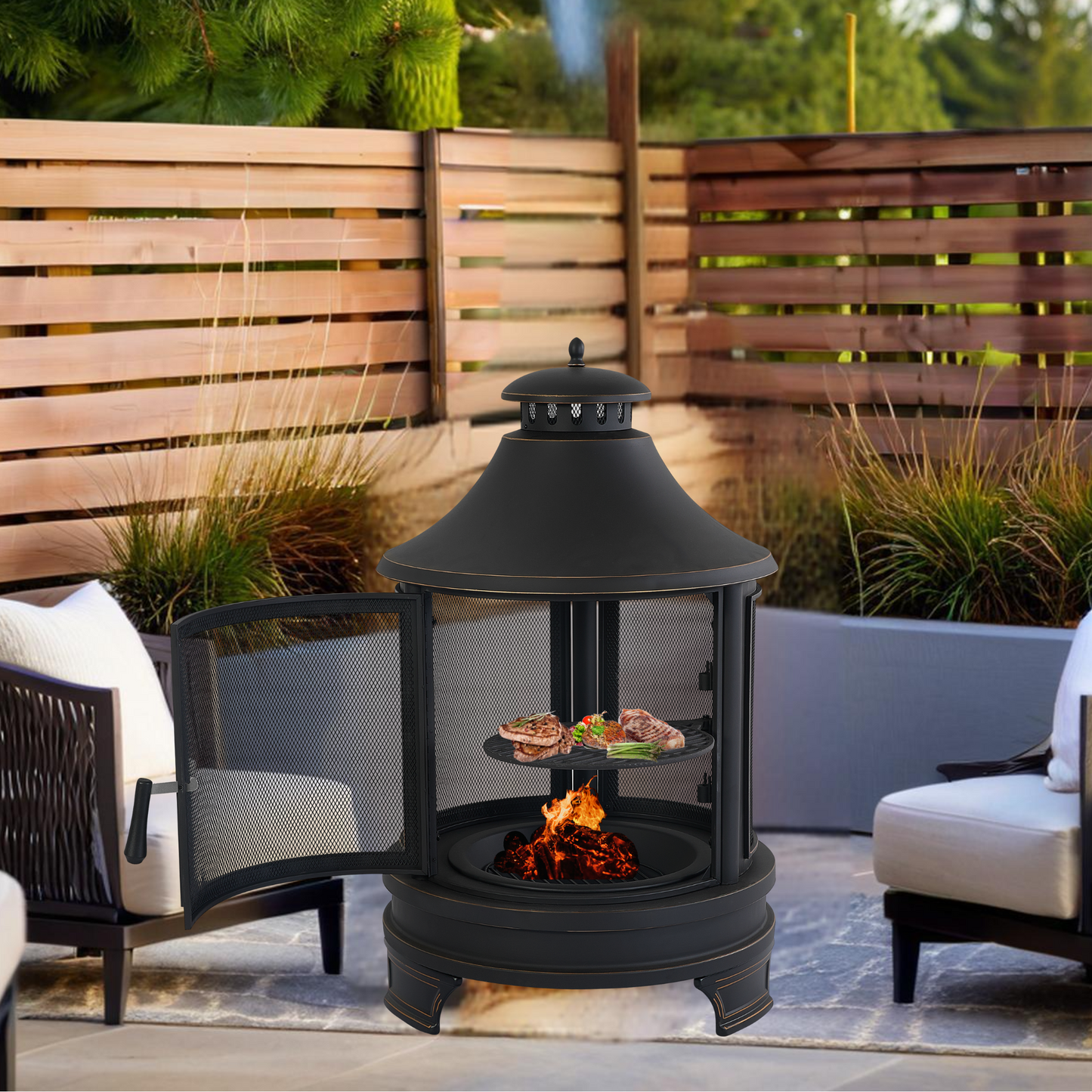 XOT035 Garden Metal Outdoor heating furnace for backyard 2 in 1 Fire Pit for Outdoor