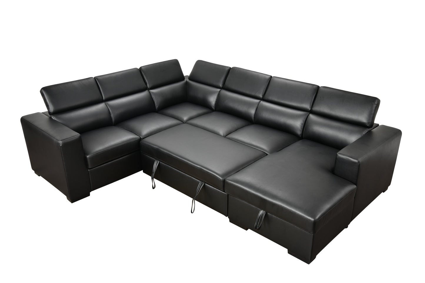 [SantaChoice] 123" Modern U Shaped 7-seat Sectional Sofa Couch with Adjustable Headrest, Sofa Bed with Storage Chaise-Pull Out Couch Bed for Living Room ,Black