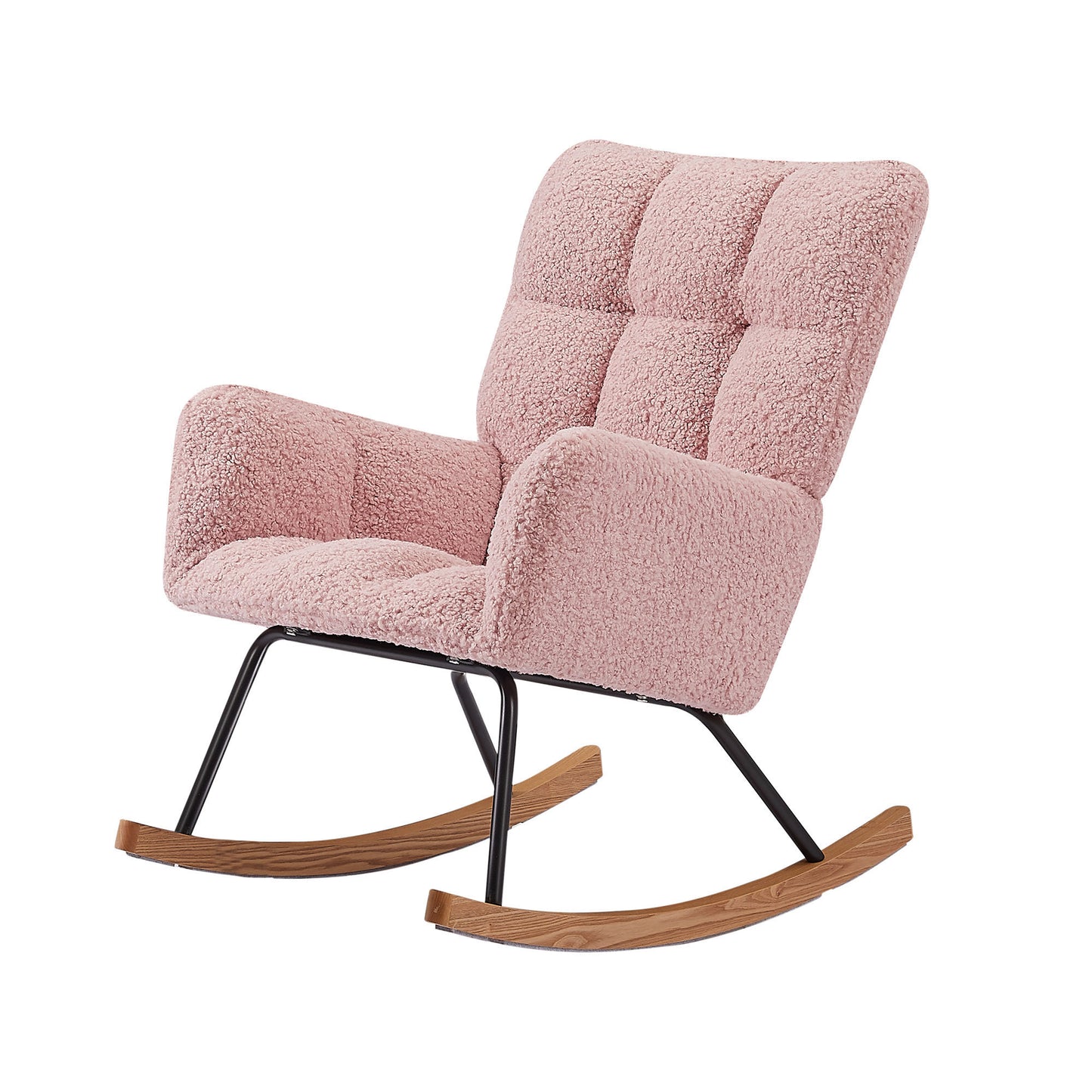 [SantaChoice] Rocking Chair, Leisure Sofa Glider Chair, Comfy Upholstered Lounge Chair with High Backrest, for Nursing Baby, Reading, Napping PINK