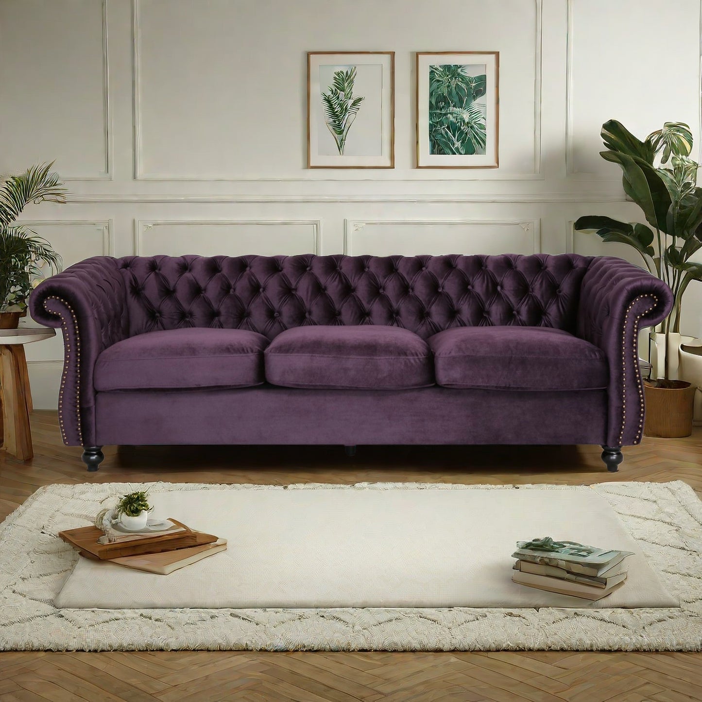 [SantaChoice] Luxurious 3-Seater Purple Velvet Sofa, Featuring a Classic Design with Modern Elegance, Perfect for Adding Sophistication and Style to Any Living Room, Plush Comfort and Durable Craftsmanship