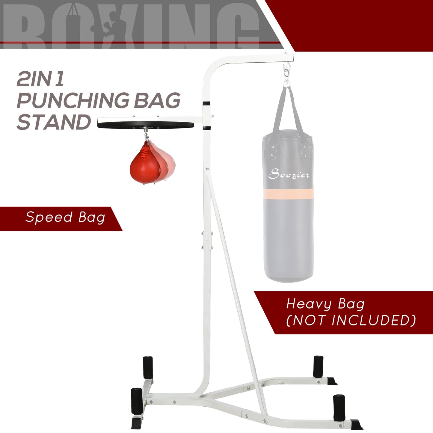 Soozier 2 in 1 Punching Bag Stand, Adjustable Height Heavy Bag Stand with Weighted Base and Speed Bag, Freestanding for Home Gym