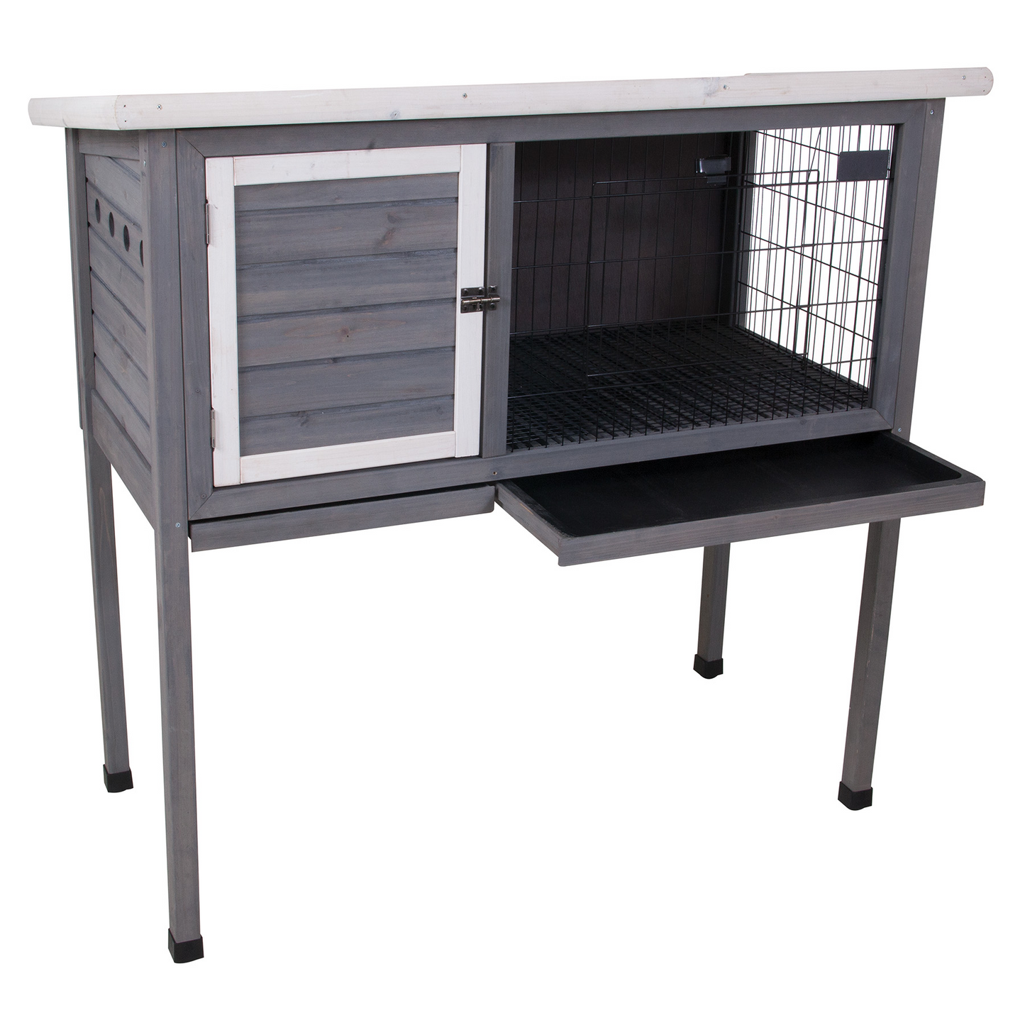 48"Wood Rabbit Hutch, Indoor Outdoor Bunny Cage with Roof and Removable Tray, Chicken Coop with Lockable Door, Guinea Pig Cage, Small Animal Houses & Habitats (Grey