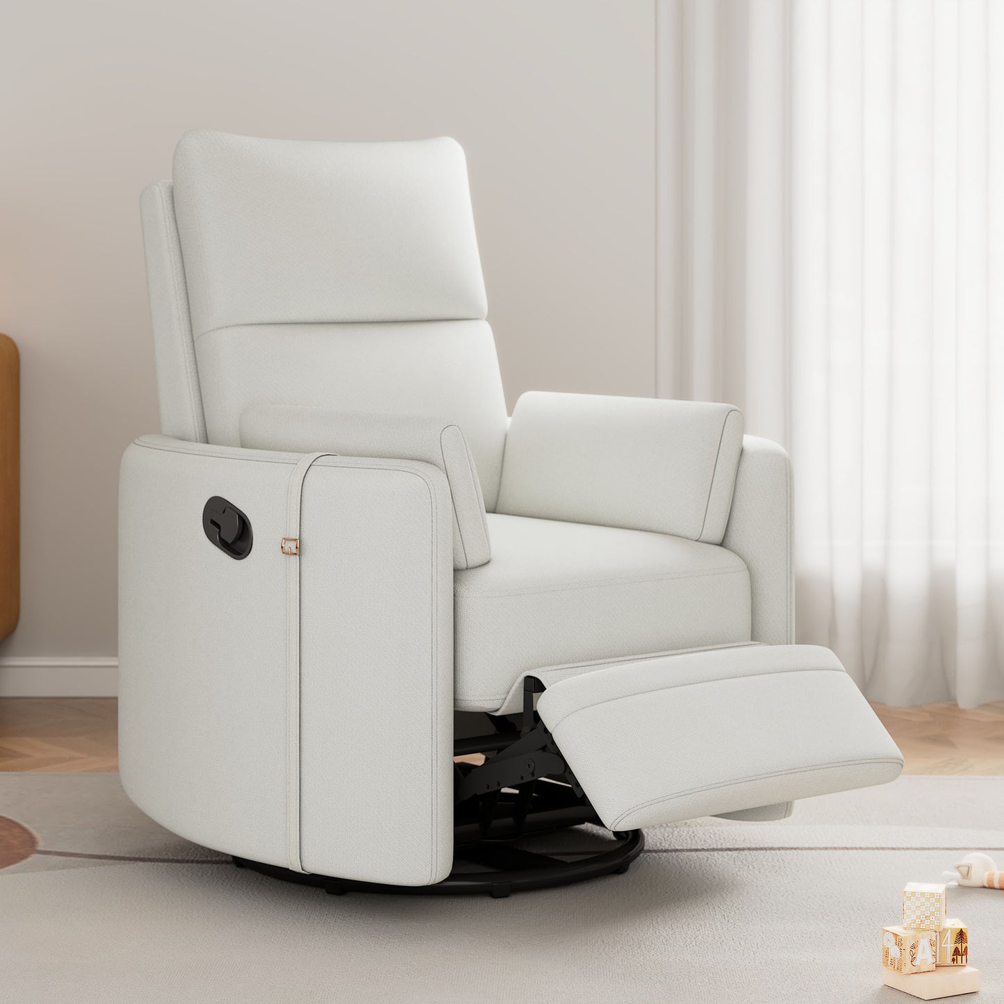 Upholstered Swivel Recliner Manual Rocker Recliner Chair Baby Nursery Chair with Two Removable Pillows for Living Room, Beige