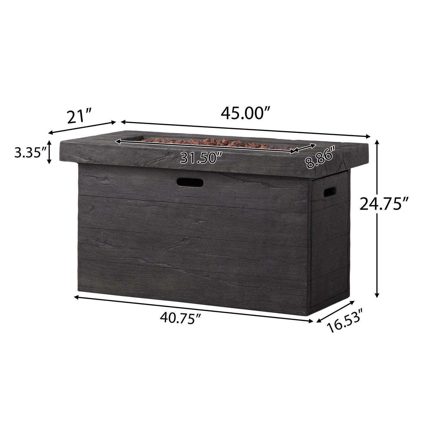 CUSTER 45' RECTANGULAR  MGO FIRE PIT  - 50,000 BTU