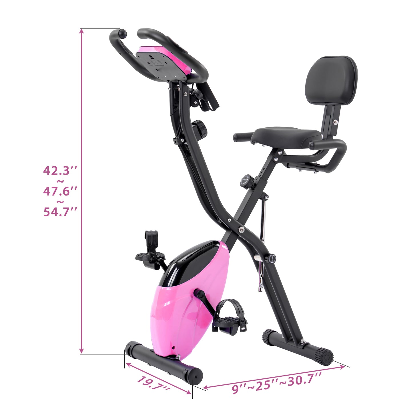 Folding Exercise Bike, Fitness Upright and Recumbent X-Bike with 16-Level Adjustable Resistance, Arm Bands and Backrest