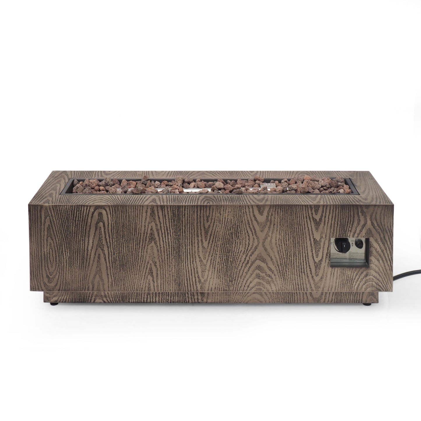 48" Outdoor 50,000 BTU Rectangular Iron Propane Fire Pit, Brown Wood Pattern (Tank Cover not Included)