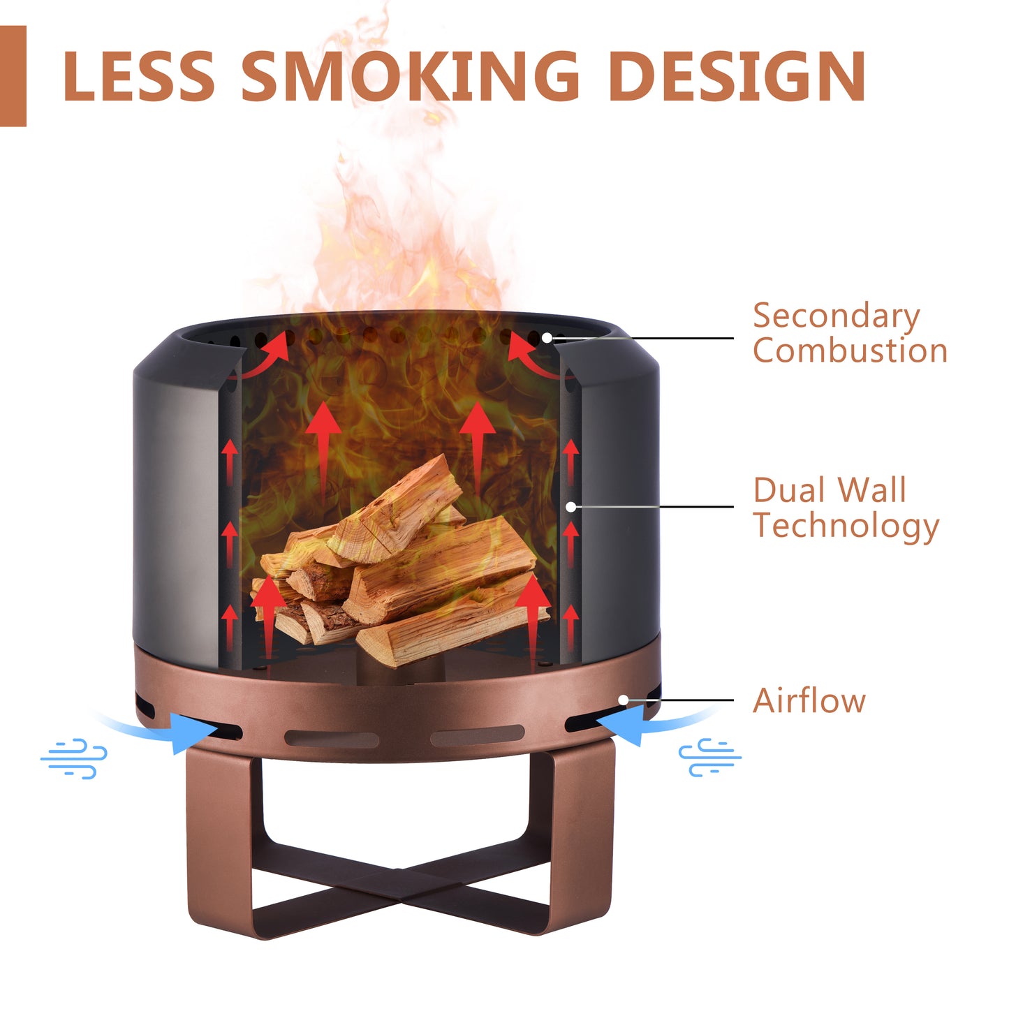 Outdoor Smokeless Fire Pit Stove 18'' for Camping Bonfire, Wood Burning Fire Place Firepit with Stand for Patio Backyard Outside