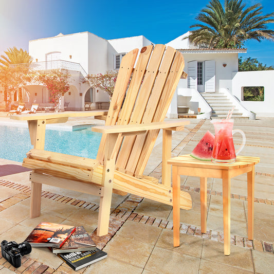 Adirondack Chair Solid Wood Outdoor Patio Furniture for Backyard, Garden, Lawn, Porch - Natural