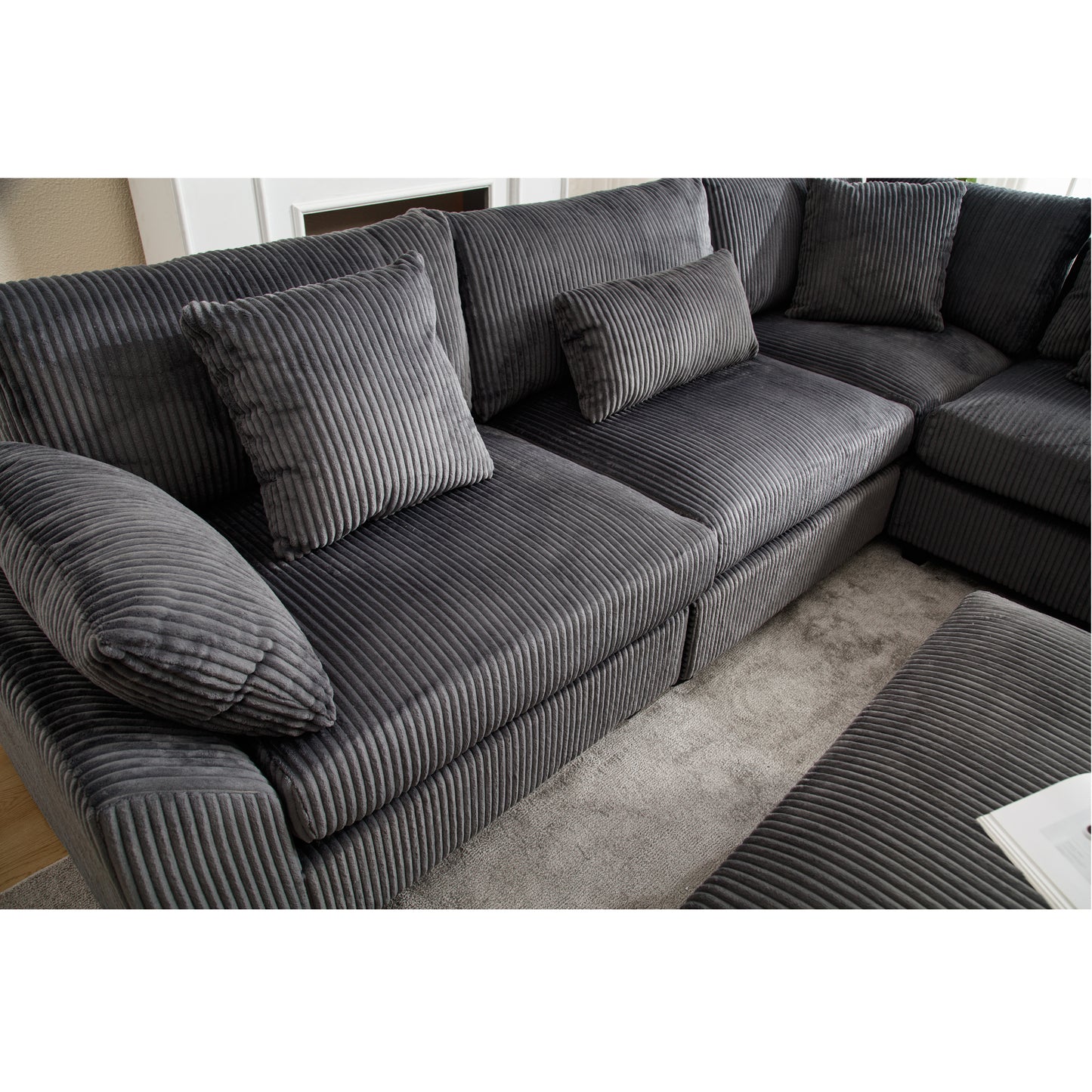 Oversized Modular Sectional Sofa Couches Set,Corduroy Upholstered Deep Seat Comfy Sofa for Living Room,Dark Gray