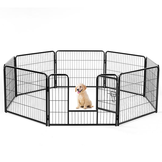 Dog Playpen Indoor with Door, Fence for Small Pet Animals, Puppy Cage with Gate for Yard Outdoor, 8 Panel 24 Inch Tall, Black