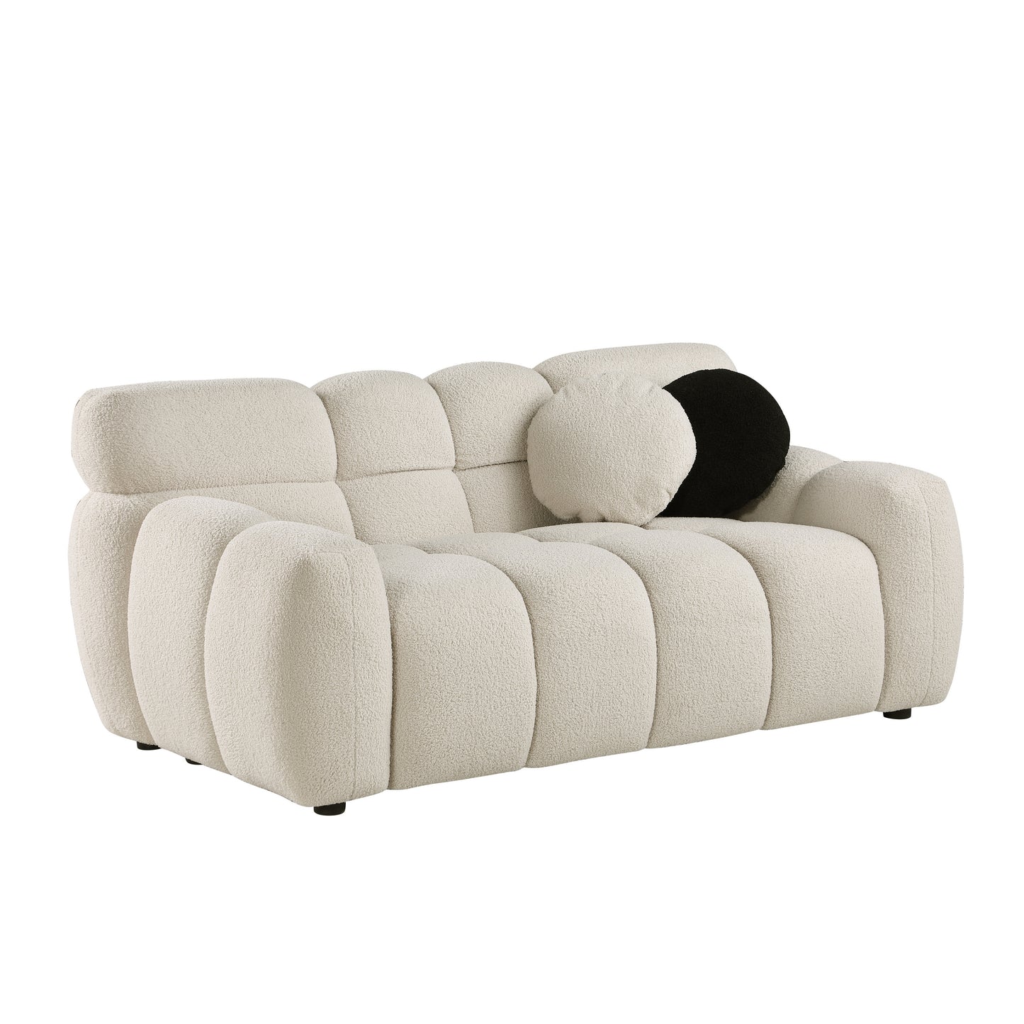 [SantaChoice] 64.96 length ,35.83" deepth ,human body structure for USA people,  marshmallow sofa,boucle sofa ,2  seater, BEIGE  BOUCLE