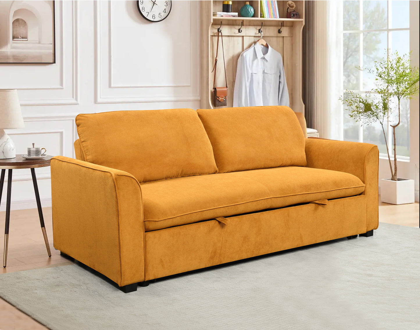 [SantaChoice] 78 Inch 3 in 1 Convertible Sleeper Sofa Bed, Modern Fabric Loveseat Futon Sofa Couch w/Pullout Bed, Small Love Seat Lounge Sofa w/Reclining Backrest, Furniture for Living Room, Yellow