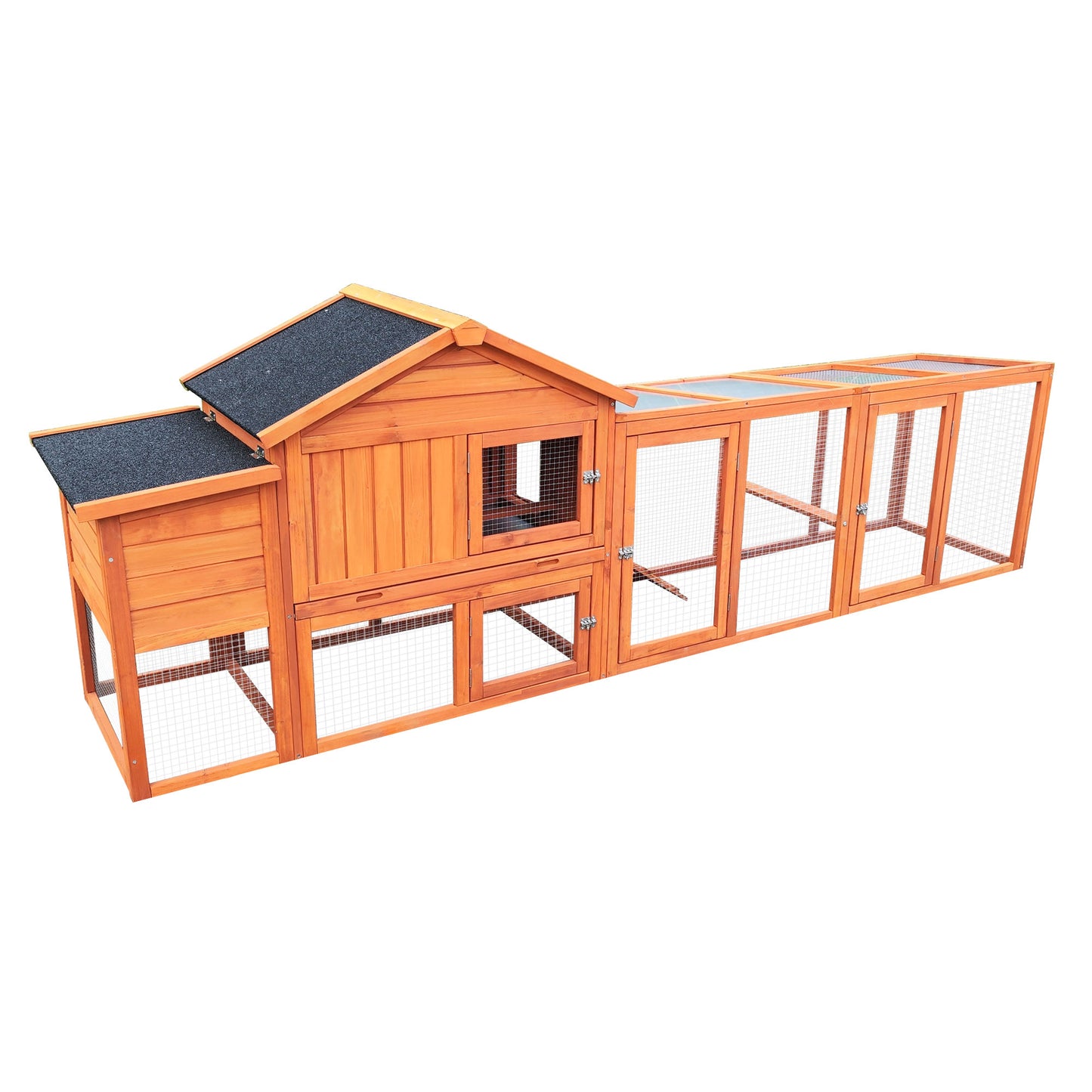 111.5" Wooden Chicken Coop, Large Outdoor Hen House with Nesting Box Poultry Cage, Rabbit Hutch Bunny Cage , Waterproof UV Panel for Outdoor Backyard