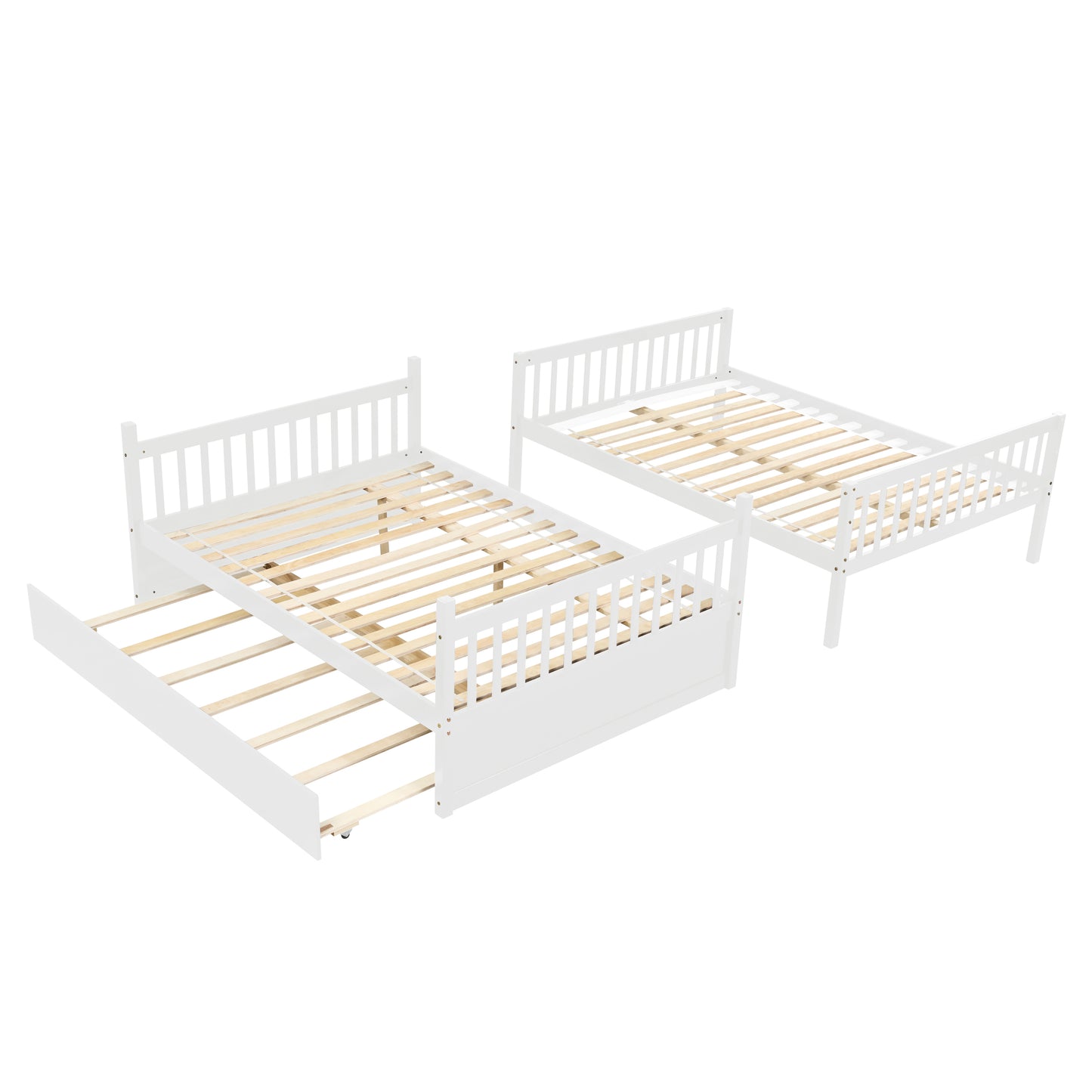 Full Over Full Bunk Bed with Trundle, Convertible to 2 Full Size Platform Bed, Full Size Bunk Bed with Ladder and Safety Rails for Kids, Teens, Adults,White(New Sku:W504S00212)