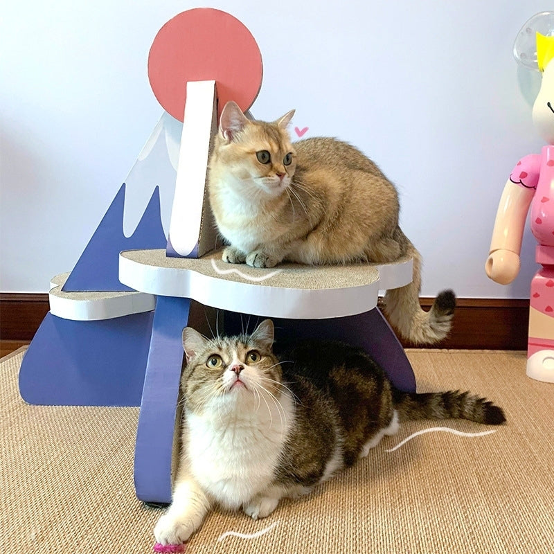 ScratchMe Cat Scratcher Post Board, Mount Fuji Shape Cat Scratching Lounge Bed, Durable Pad Prevents Furniture Damage