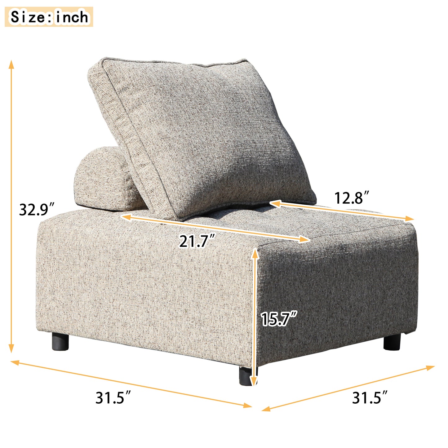 Outdoor Modular Sofa, with Aluminum Structure, Support Cushion and Back Cushion Cover-Removable, Fade-resistant, Waterproof Sofa Cover Included,Light Brown(The rate : Based on a single piece )