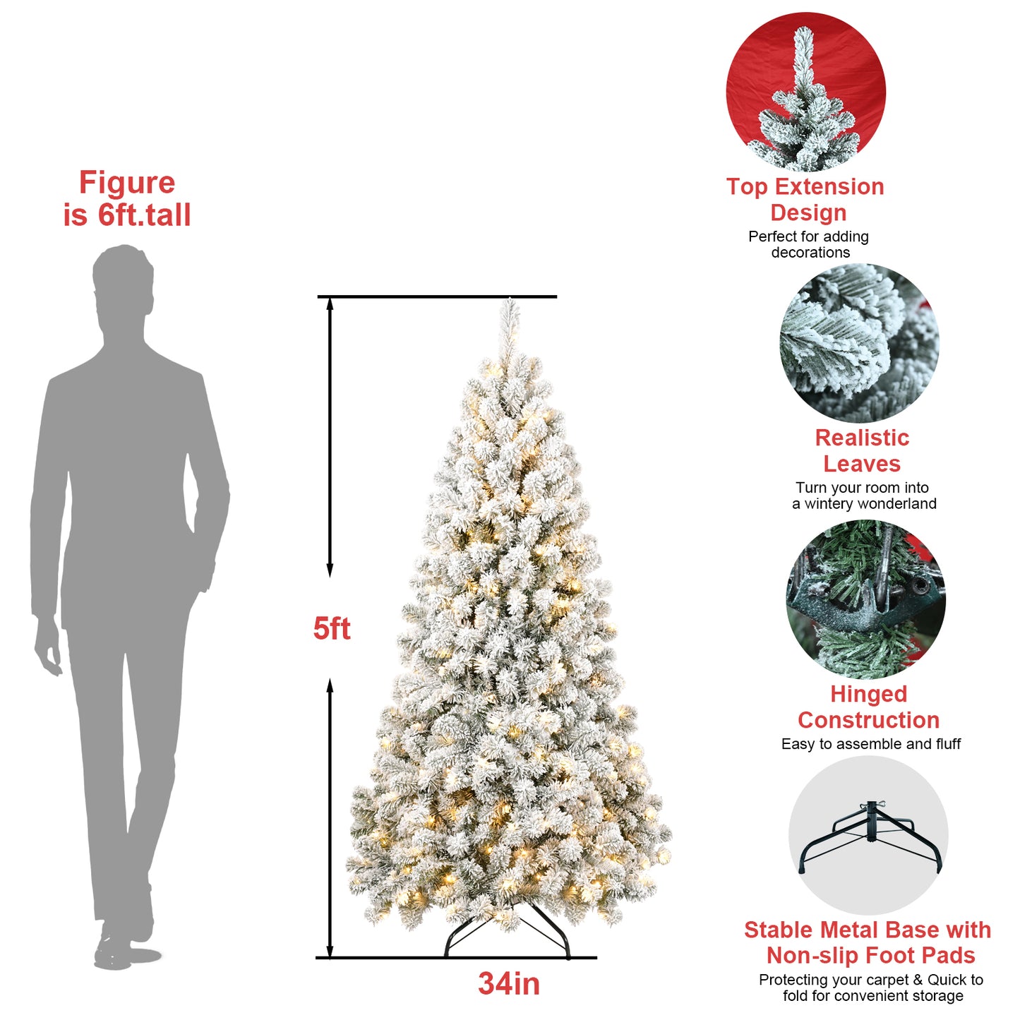 7FT Pre-lit Flocked Christmas Tree with 1,064 Memory Wire Tips – Effortlessly Fluffed, Perfectly Shaped, and Lit with 400 Warm  Incandescent Lights Bringing Lasting Elegance and Wase to Your Holiday