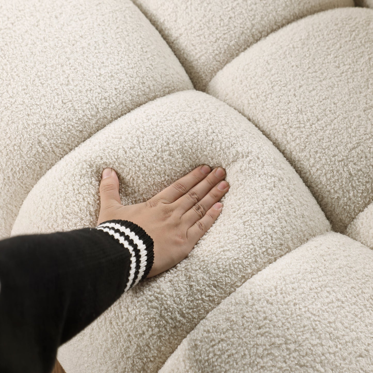 [SantaChoice] 64.96 length ,35.83" deepth ,human body structure for USA people,  marshmallow sofa,boucle sofa ,2  seater, BEIGE  BOUCLE