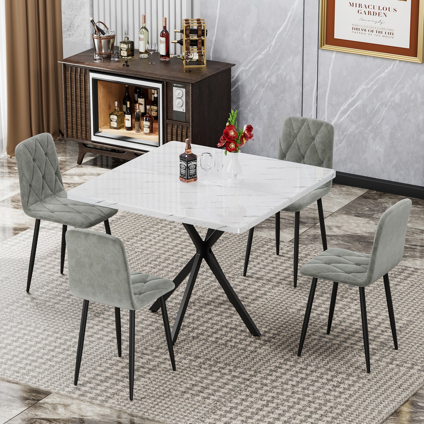 [SantaChoice] Dining Chairs Set of 4, Modern Kitchen Dining Room Chairs, Velvet Dining Chair Upholstered Cushion Seat and Sturdy Metal Legs