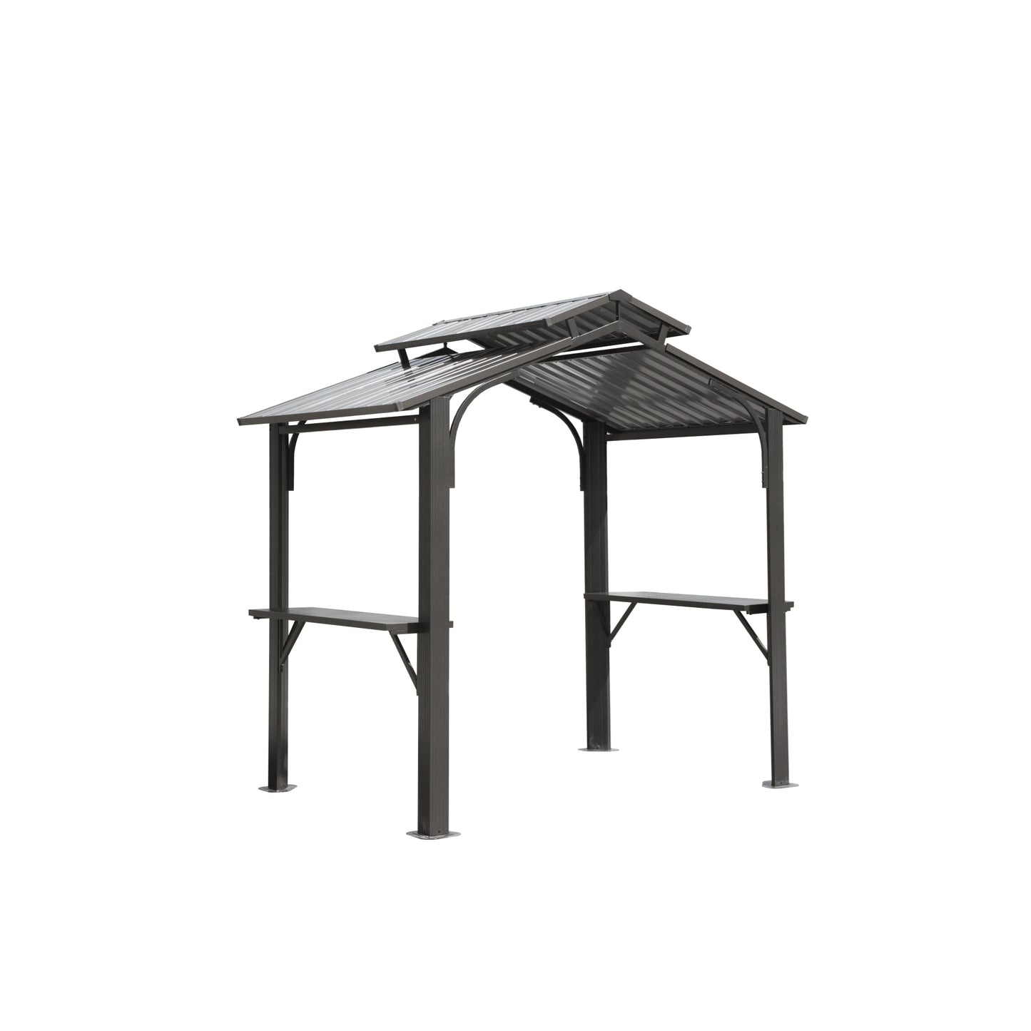 8×5FT Hardtop Grill Gazebo, Outdoor BBQ Gazebo w/Galvanized Steel Double Roof, Permanent Sun Shade Grill Canopy Shelter with 2 Side Shelves and Ceiling Hook for Patio Deck Yard Garden (Grey)