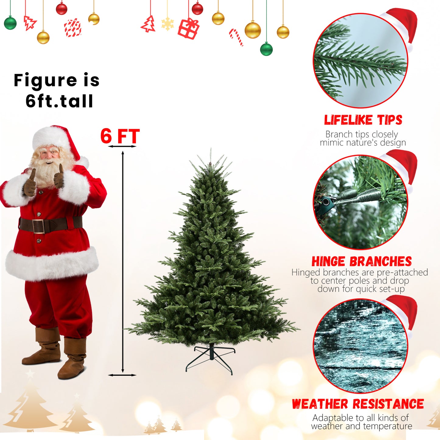 8FT Christmas Tree Simulate Nature Advanced Materials Premium Hinged Spruce Artificial Douglas Firs Tree, Christmas Holiday Party Atmosphere Decoration New Year Celebration PE+PVC Xmas Tree