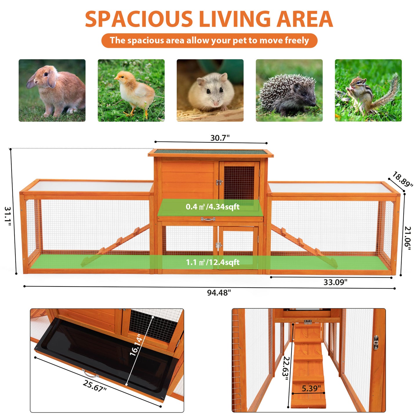 Large three box rabbit cage,for Indoor and Outdoor Use, orange