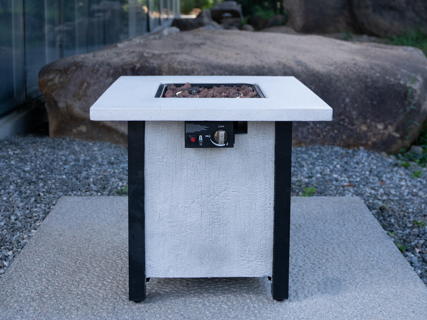 25" H Outdoor Patio Propane Gas Fire Pit Table - 50,000 BTU High-temperature-resistant carving process for environmentally friendly materials with the effect of charcoal grain