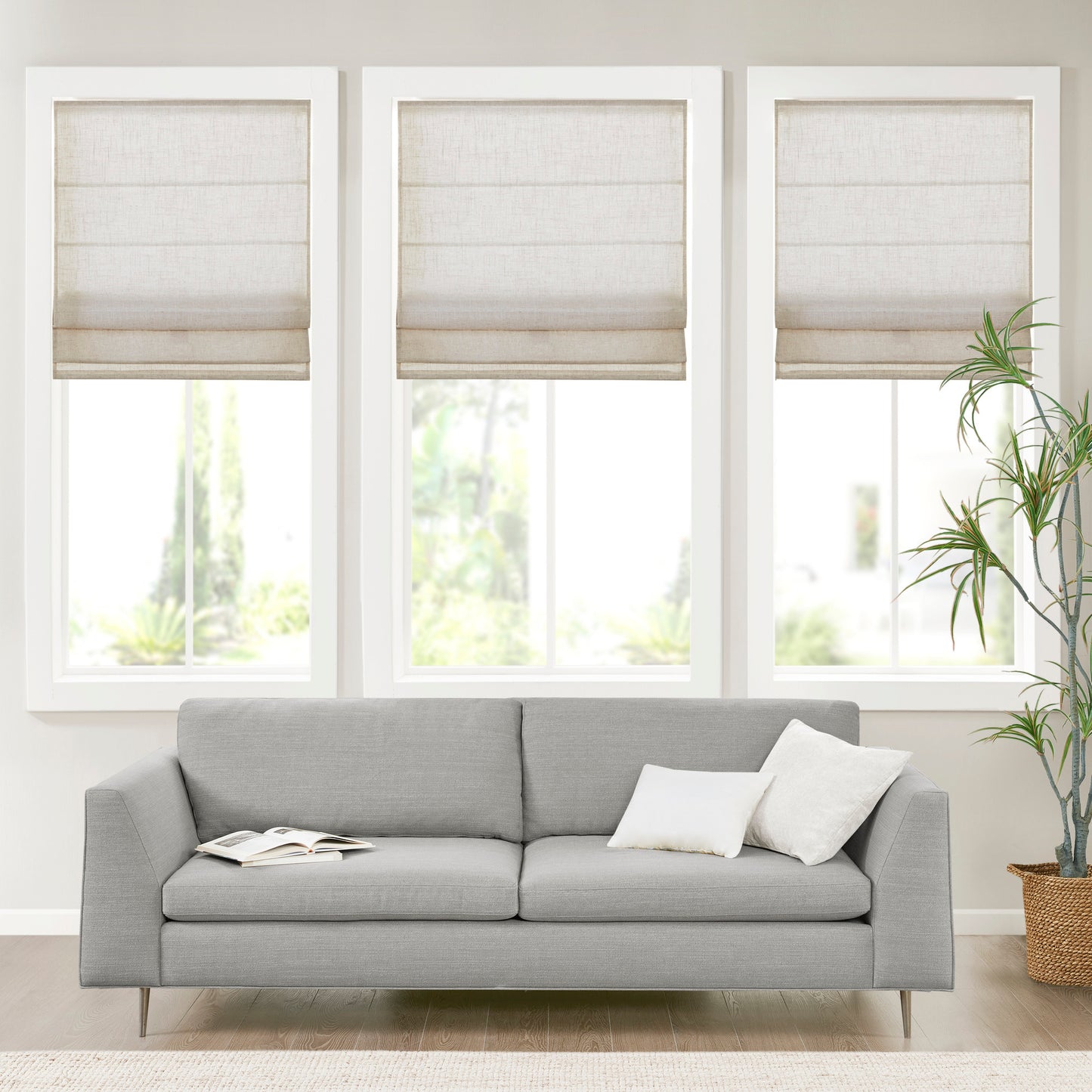 Linen Blend Light Filtering Cordless Roman Shade Natural 29x64'