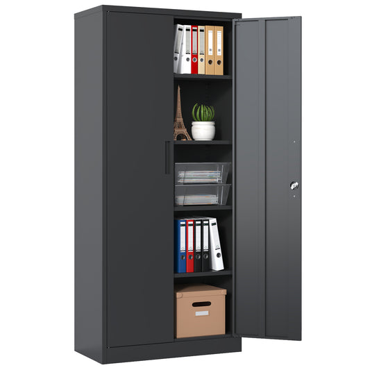 72'H Metal Garage Storage Cabinet, Black Tool Steel Locking Cabinet with Doors and 4 Shelves, Tall Cabinets for Garage Storage Systems Lockable File Cabinet for Home Office, Classroom/Pantry