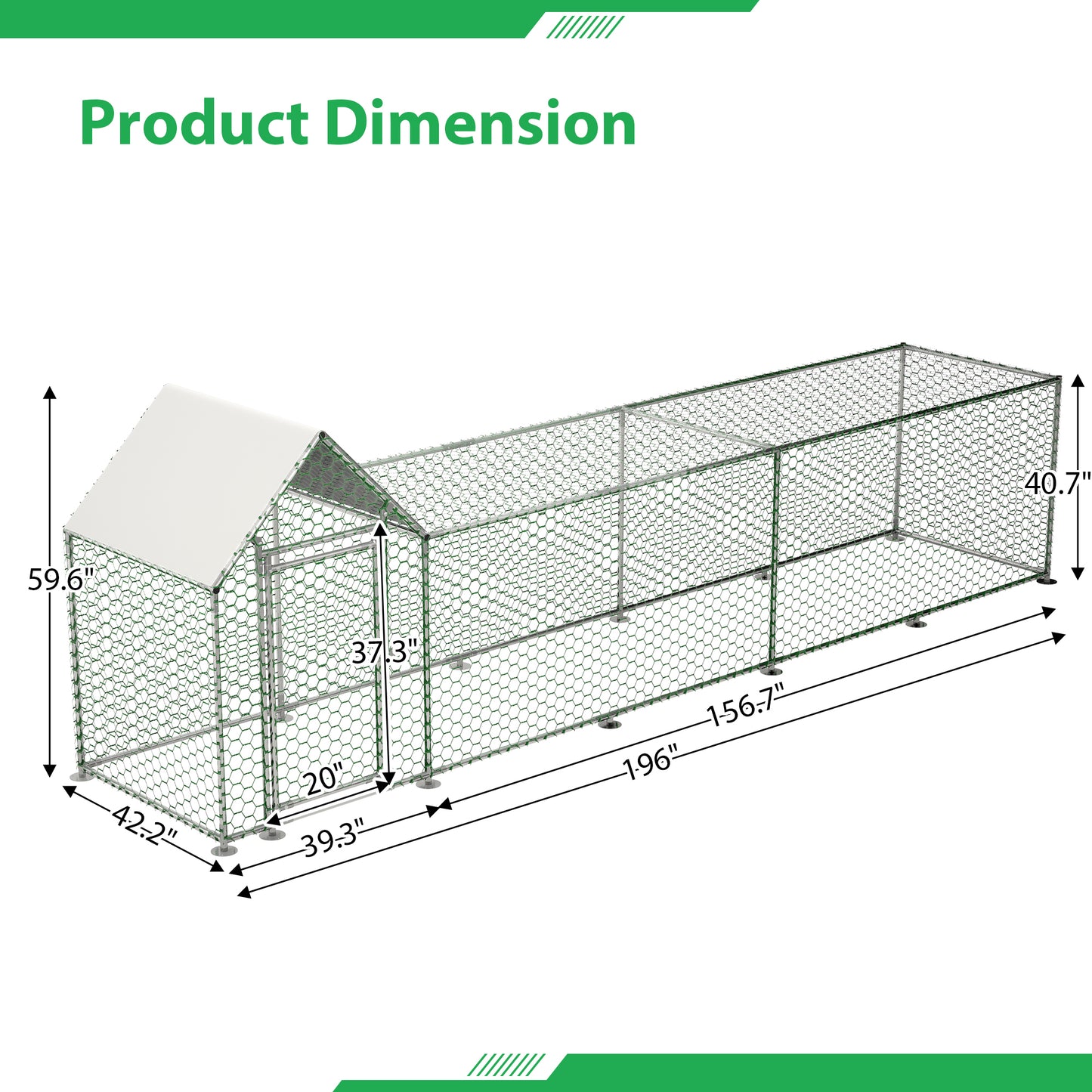 16x3FT Metal Chicken Coop Run Backyard Hen House Poultry Habitat Cage w/Cover