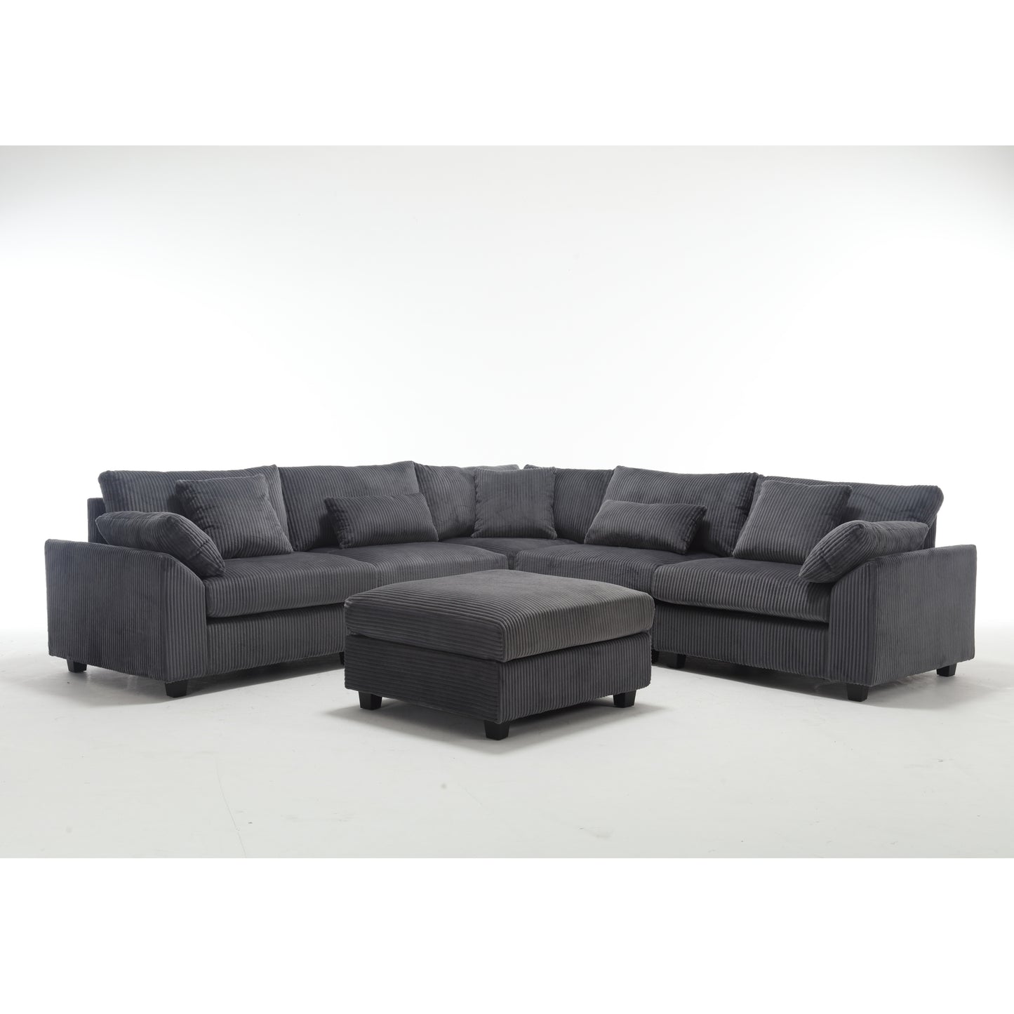 Oversized Modular Sectional Sofa Couches Set,Corduroy Upholstered Deep Seat Comfy Sofa for Living Room,Dark Gray